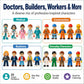 Whimzory 20 PCS City Mini Figures, Compatible with Major Building Bricks - Doctor, Nurse, Engineer, Police, Construction Worker. Bulk Action Figure