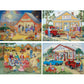 Bits and Pieces - 4-in-1 Multi-Pack 300 Piece Jigsaw Puzzles for Adults - Friendly Folk by Artist Kay Lamb Shannon, Completed Puzzle Size: 16" x 20"