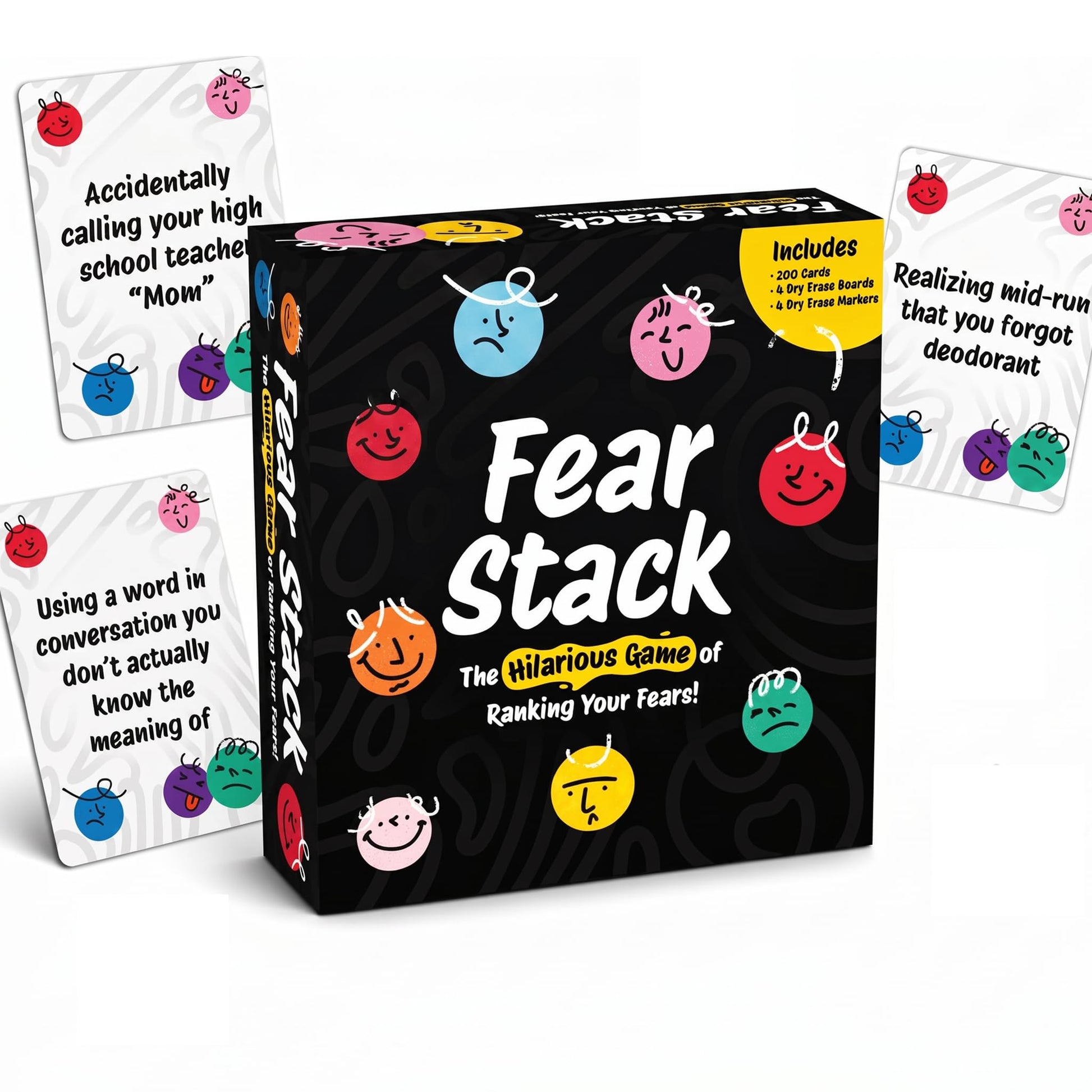 Fear Stack - What Freaks Out Your Friends and Family? A Fun Ranking Game for Adults and Kids | Includes 184 Cards, 4 Whiteboards, and 4 Markers