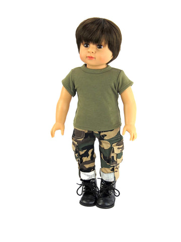 American Fashion World Green Army Outfit for 18-inch Dolls| 2 Piece Set | Premium Quality & Trendy Design | Dolls Clothes | Outfit Fashions for Dolls