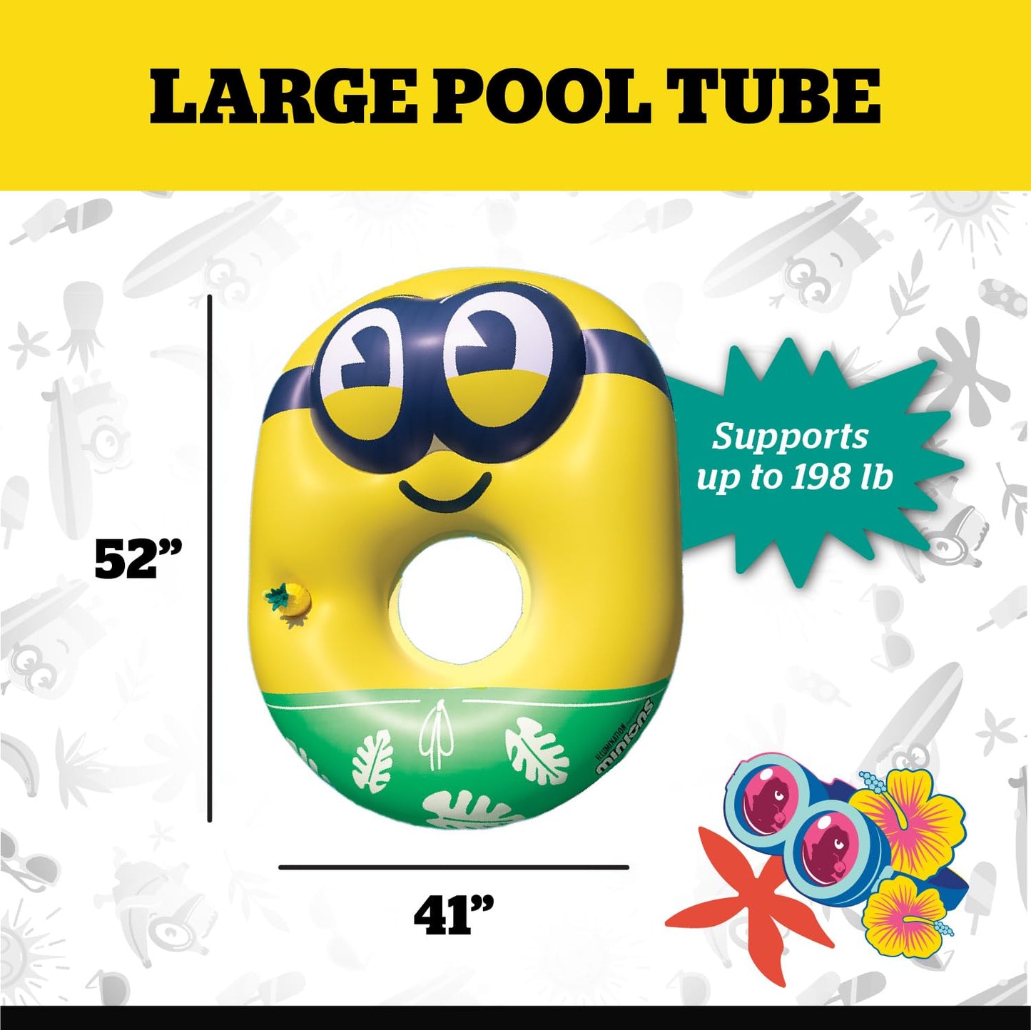 Giant Minions Inflatable Pool Float, Despicable Me Swim Ring, Large Novelty Character Float for Pool Parties and Outdoor Summer Fun