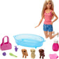 Barbie Doll, Blonde, and Playset with 3 Puppies, Bathtub and Accessories, Gift for 3 to 7 Year Olds
