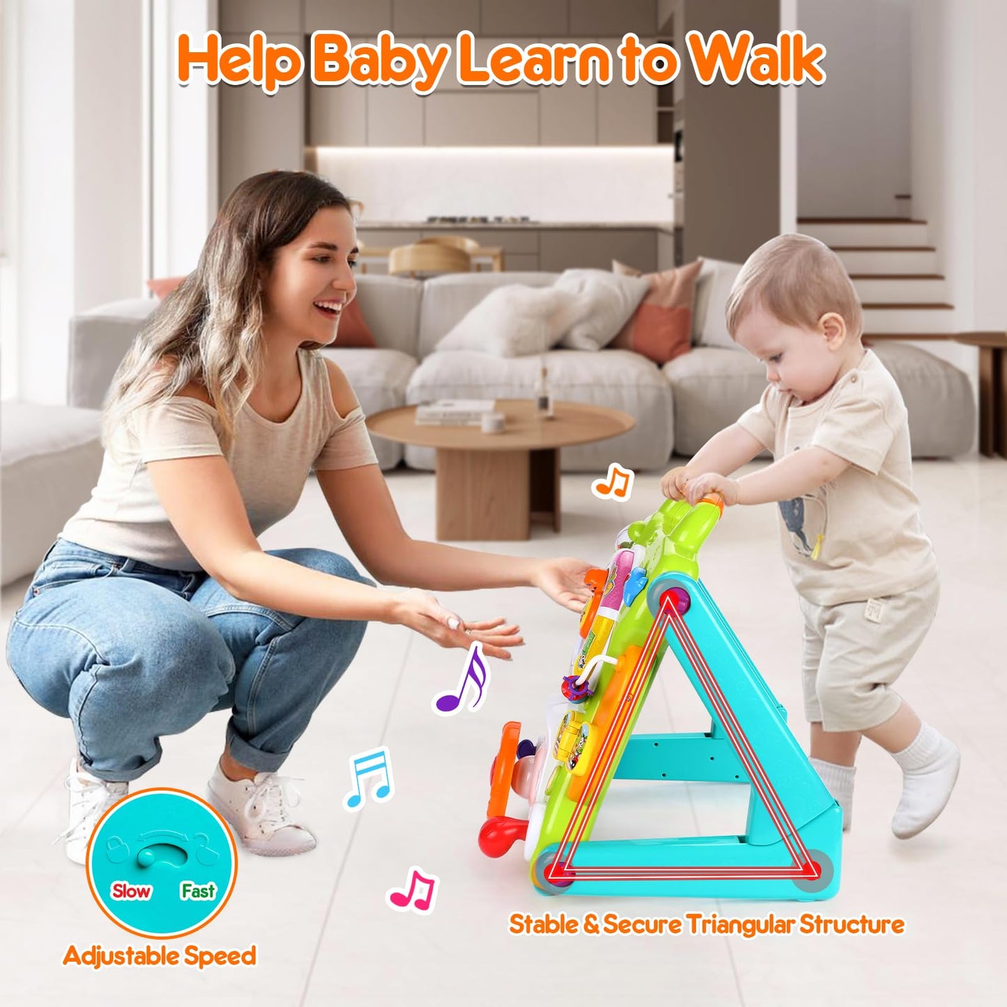 3-in-1 Baby Walker Sit to Stand Toy Activity Center for Infant Toddler 6M+