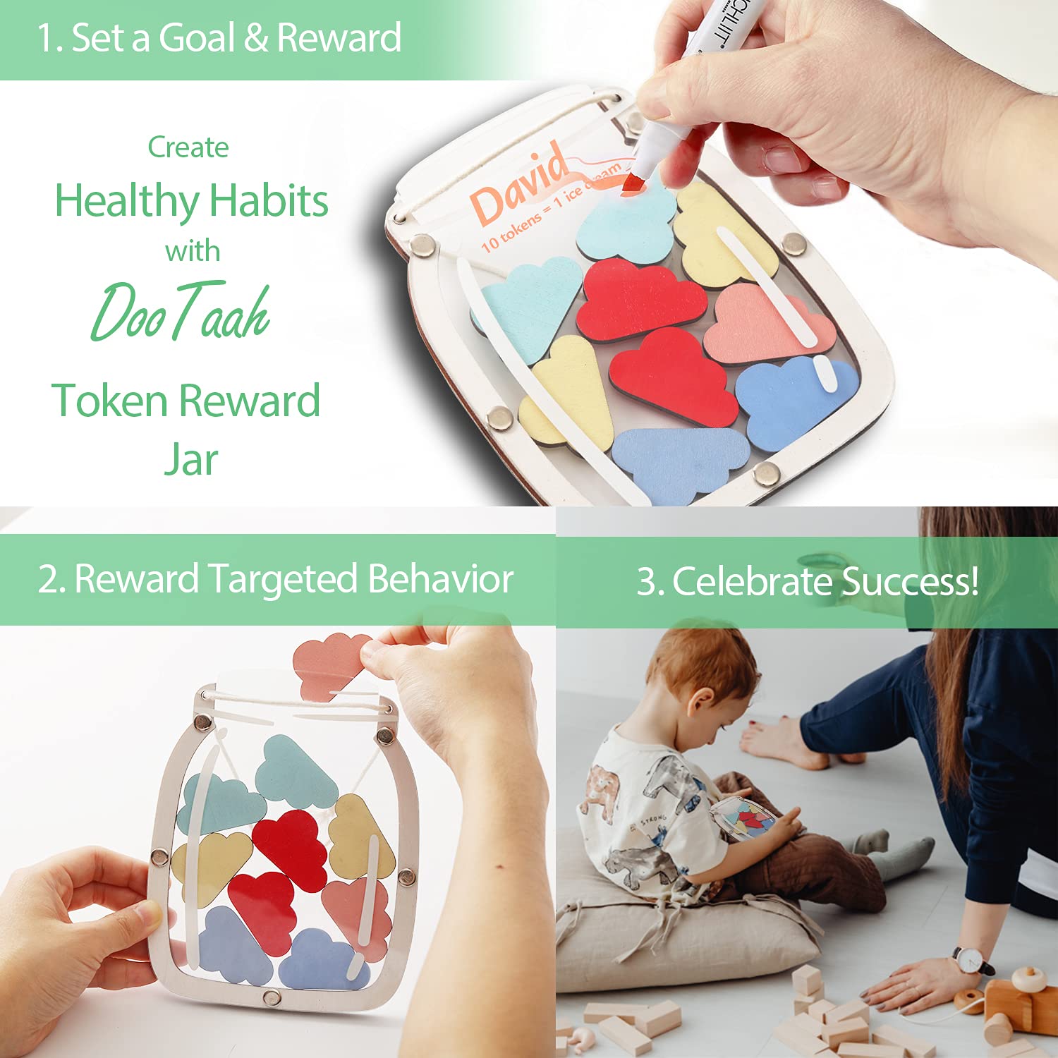 DooTaah Reward Chart for Kids Potty Training Reward Jar for Toddlers with 20 Chips- Behavior, Responsibility, Habits, Daily Routine (Transparent Jar)