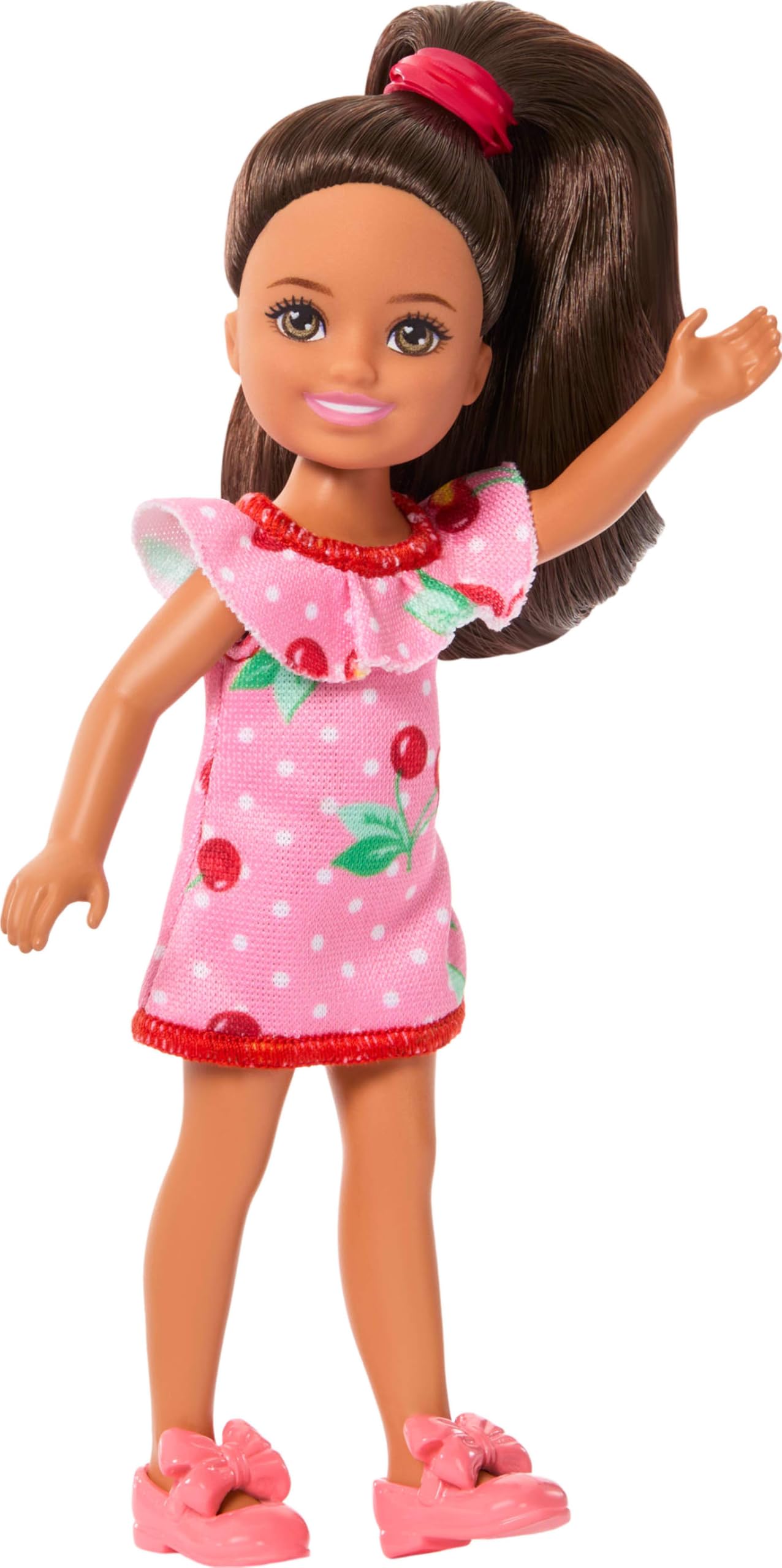 Barbie Club Chelsea Small Doll, 6-Inch Lula with Brunette Hair Wearing Removable Cherry-Print Dress & Sandals