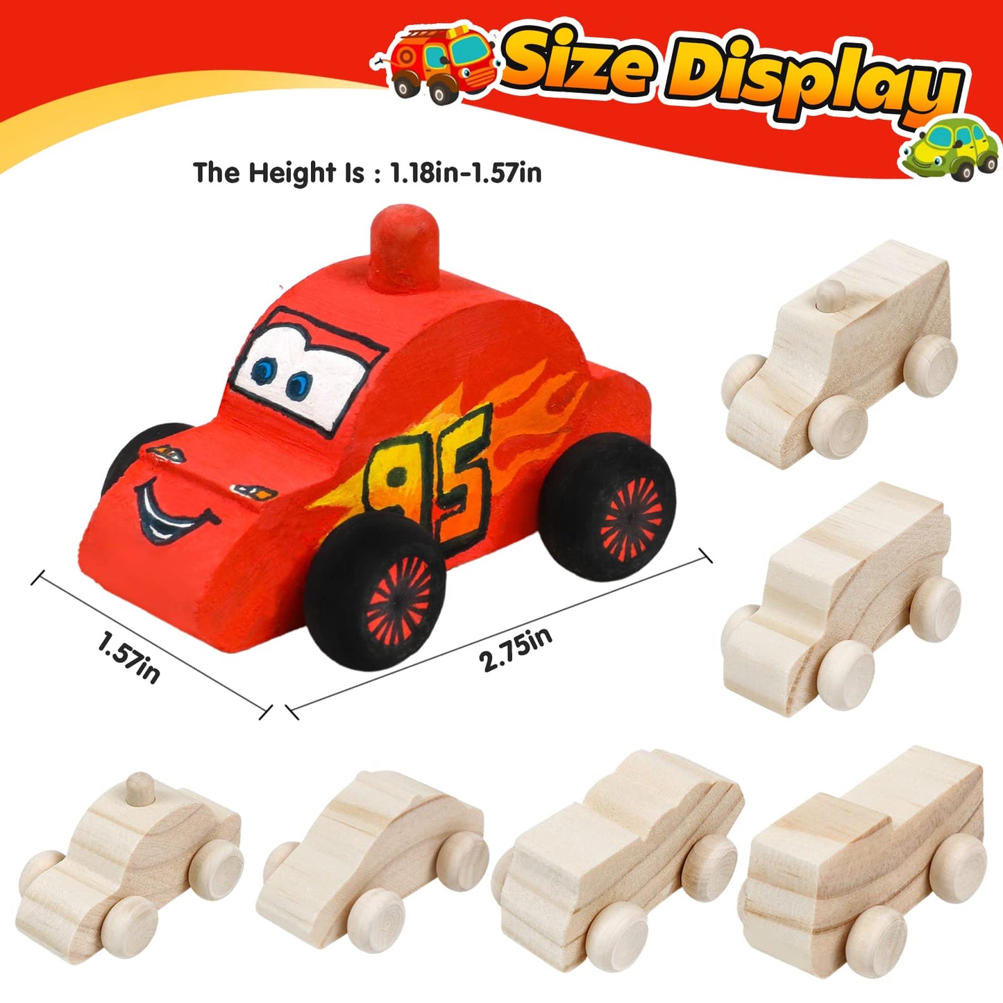 SHAPGEI 12 Pieces Wood DIY Car Toys Unfinished Wooden Cars Paintable Wood Car Blocks Crafts for Students Home Activities Easy Woodworking and Family