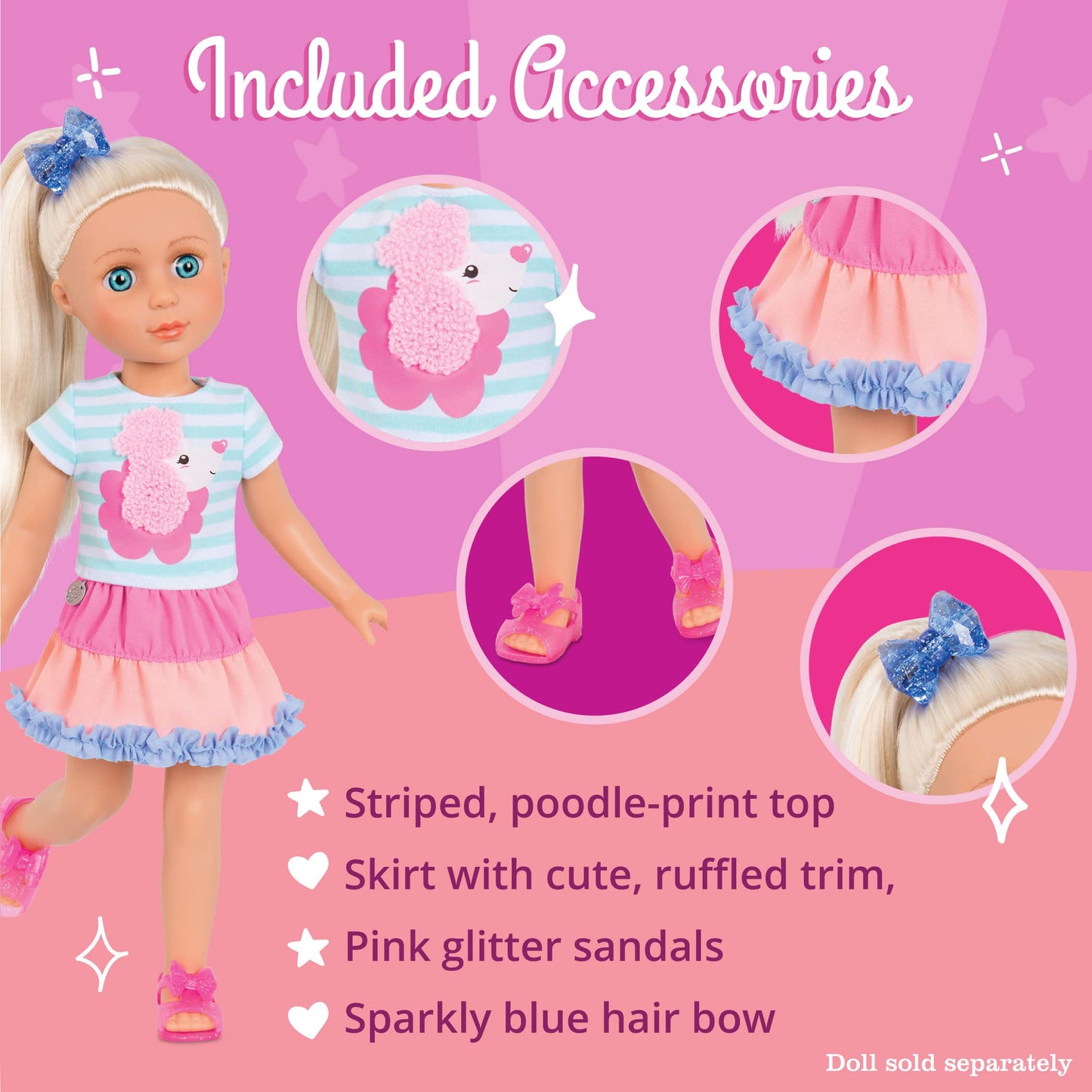 Glitter Girls - 14-Inch Doll Clothes - Poodle Cuddles Fashion Outfit with Hair Bow - 3+ Years- Children’s Toys