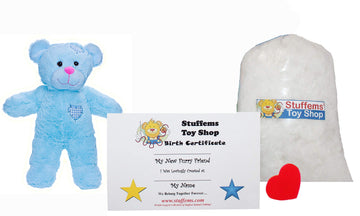 Make Your Own Stuffed Animal Mini 8 Inch Blue Patch Heart Teddy Bear Kit - No Sewing Required!