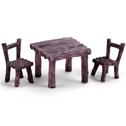 3 Pcs Miniature Table and Chairs Set - Outdoor Pastoral Style Fairy Garden Furniture Ornaments - Resin Bench & Chair Kit for Dollhouse Accessories