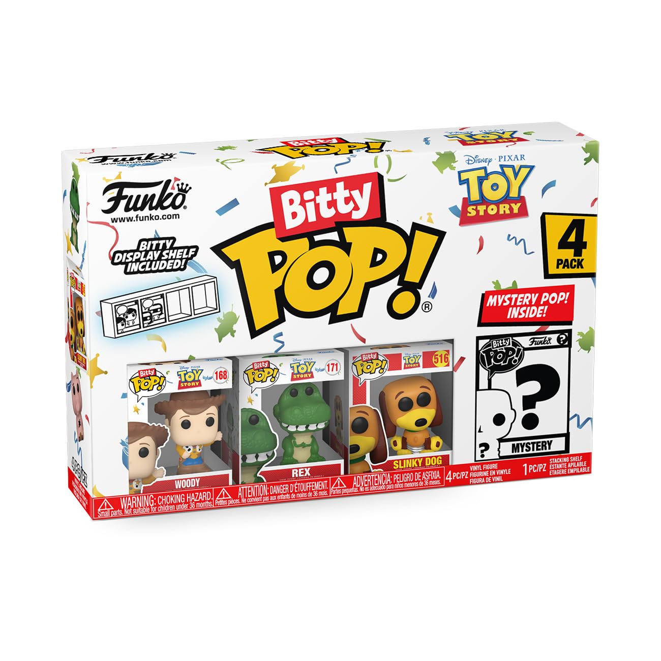 Funko Bitty Pop Toy Story - Woody, Rex, Slinky Dog and A Surprise Mystery Mini Figure - 0.9 Inch (2.2 Cm) Collectable - Stackable Display Shelf
