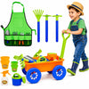 4E's Novelty 15 Piece Gardening Tools & Wagon Toy Set with Plastic Wheelbarrow, Apron, STEM Pretend Play Outdoor Toy for Toddlers Kids Boys Girls