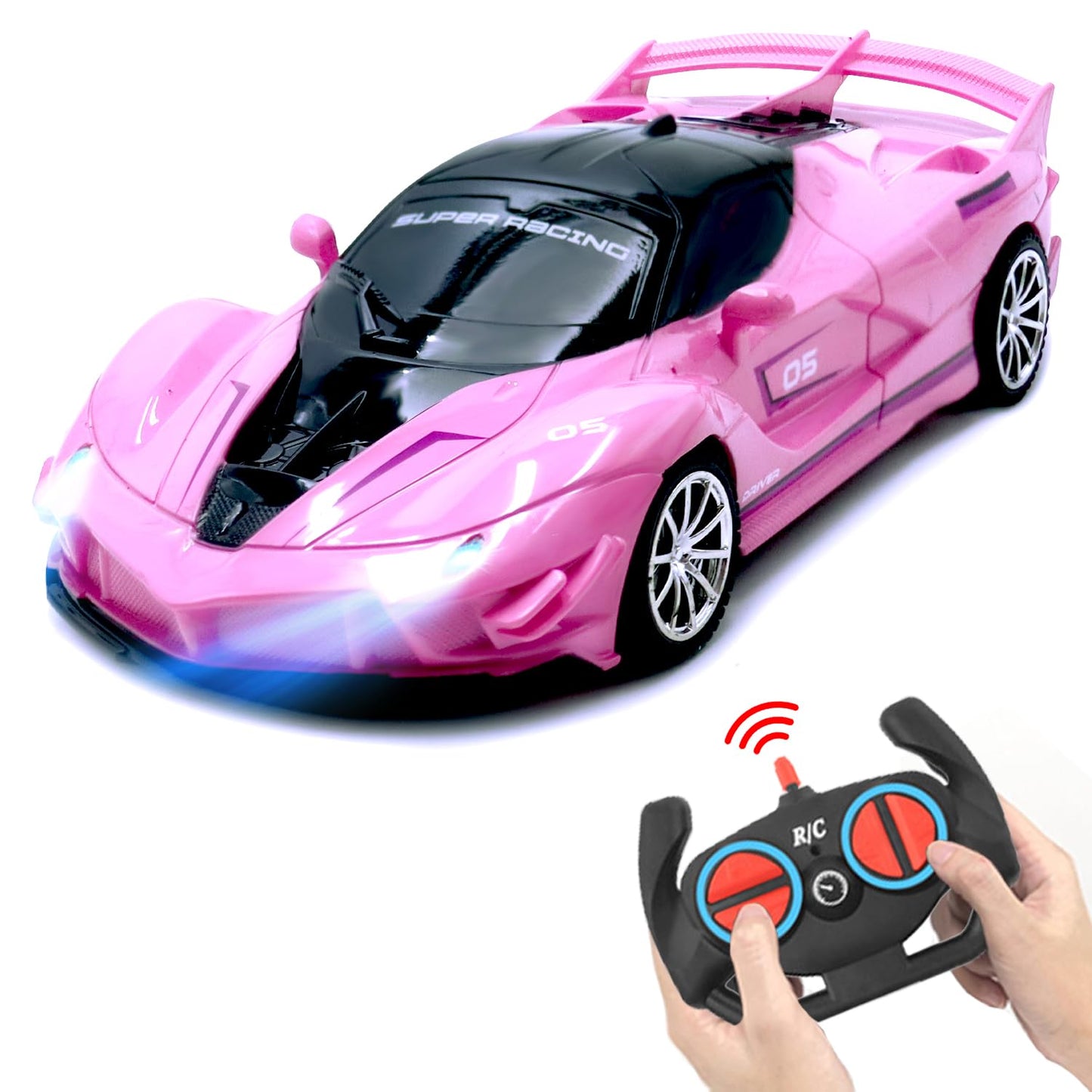 Yomwet Remote Control Car, Pink RC Cars for Girls, Rechargeable RC Racing, Electric Power On Road High Speed Drift Model Vehicle Toy with Led