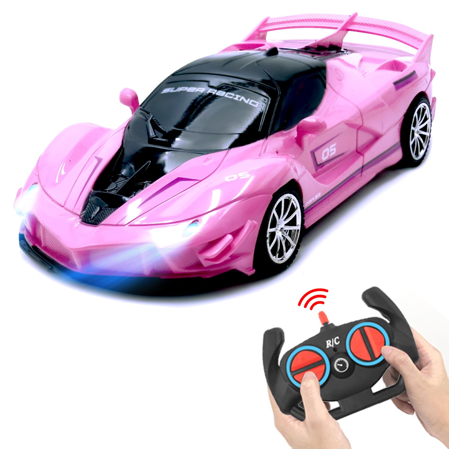 Yomwet Remote Control Car, Pink RC Cars for Girls, Rechargeable RC Racing, Electric Power On Road High Speed Drift Model Vehicle Toy with Led