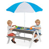 SoliWood Kids Picnic Table with Umbrella, 3-in-1 Outdoor Wooden Convertible Sand & Water Table for Toddlers, Removable Top, Seats 4