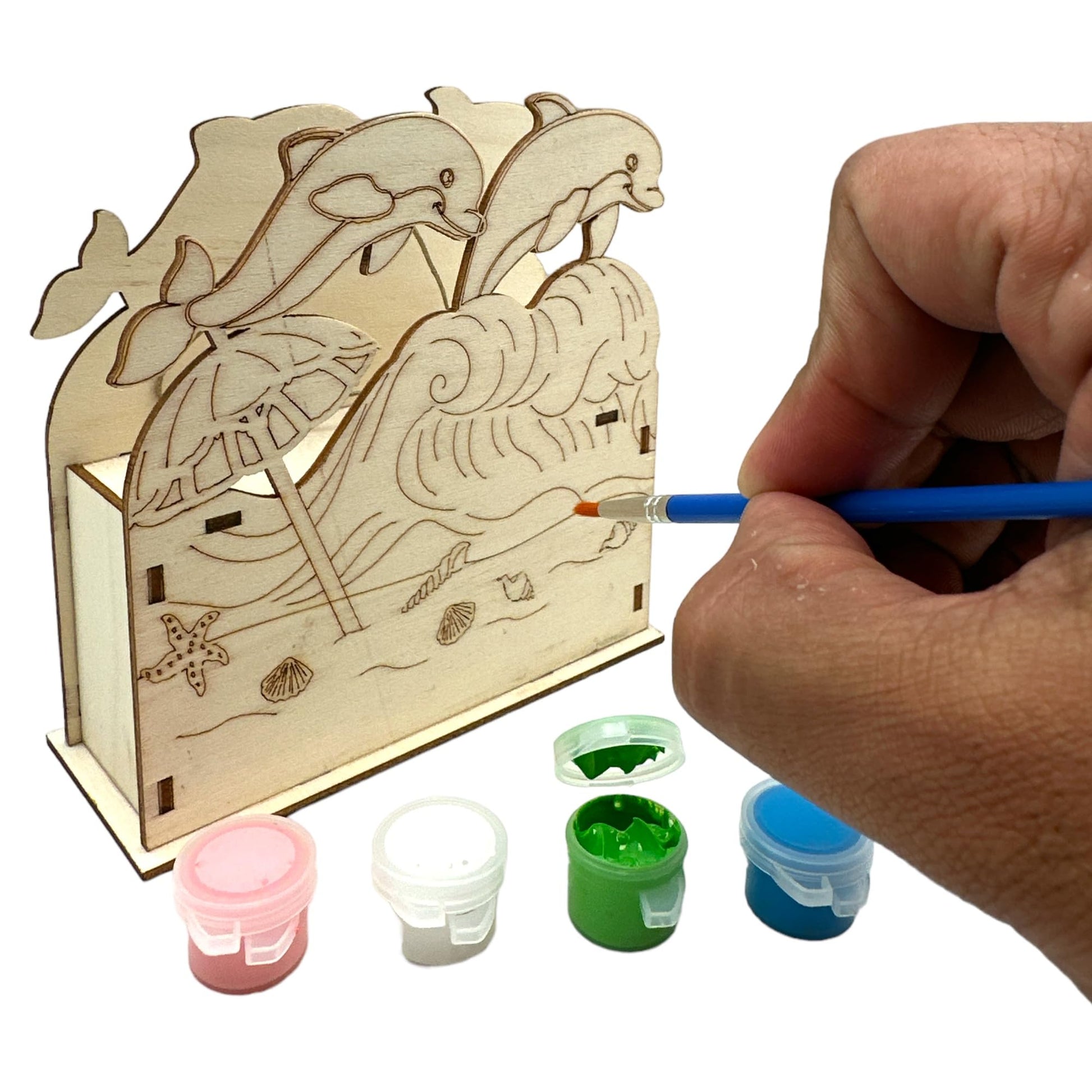 Oojami Wooden Dolphin Beach Crafting Kit: 12 DIY Unfinished Dolphin Beach Decoration Party Favors Supplies Ideal for Kids and Adults of All Ages