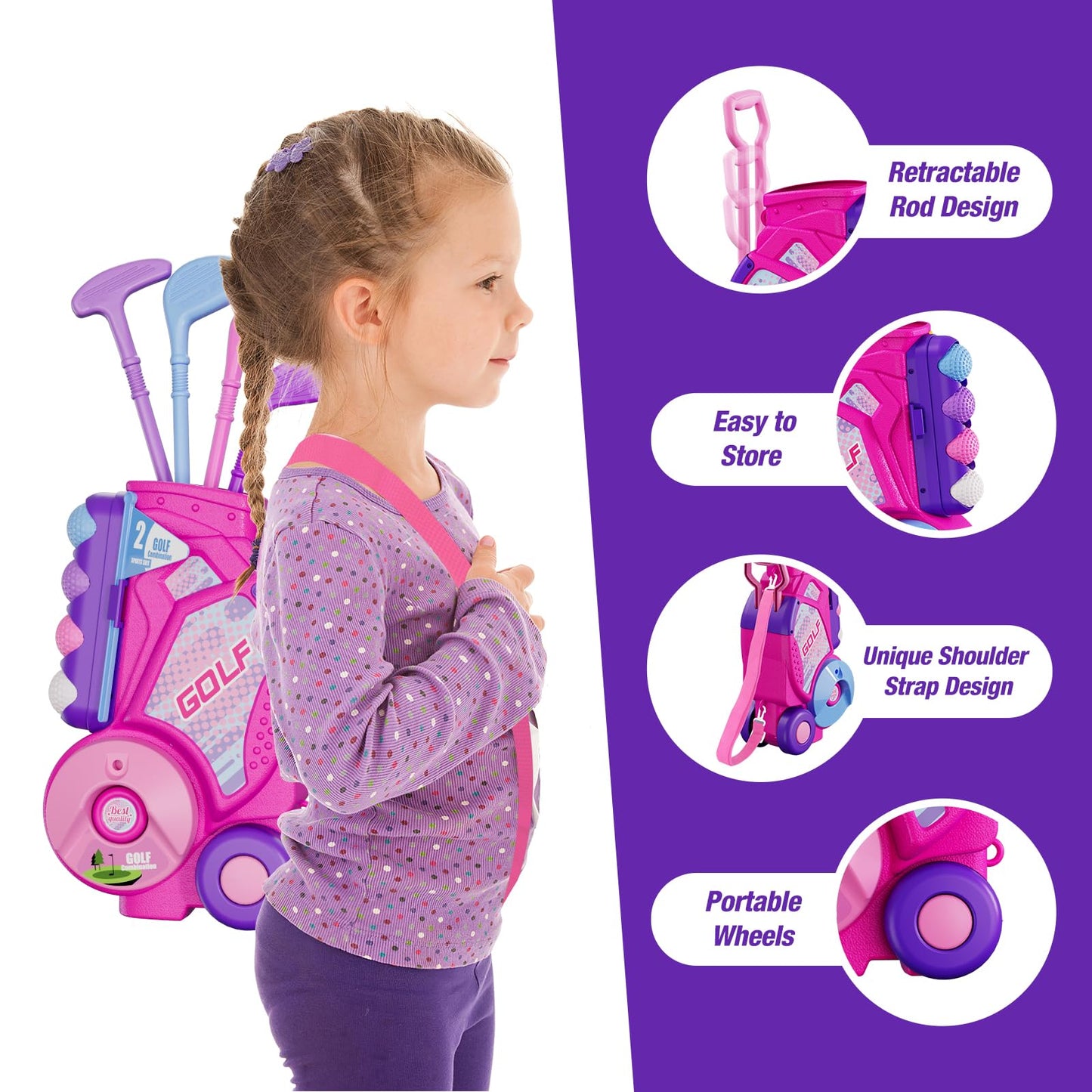 HYES Kid Golf Set, Kids Golf Club Age 3-5, Pink