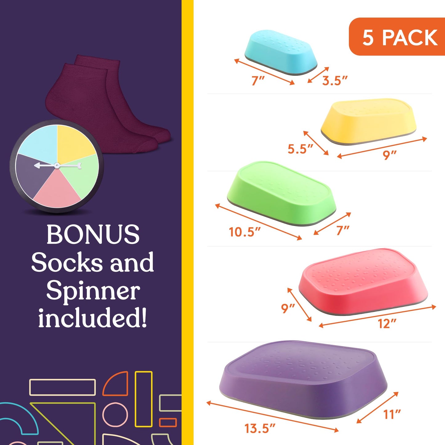 Special Supplies Set of 5 Stepping Stones for Kids Indoor and Outdoor Balance Blocks Promote Coordination, Balance Strength Child Safe Rubber