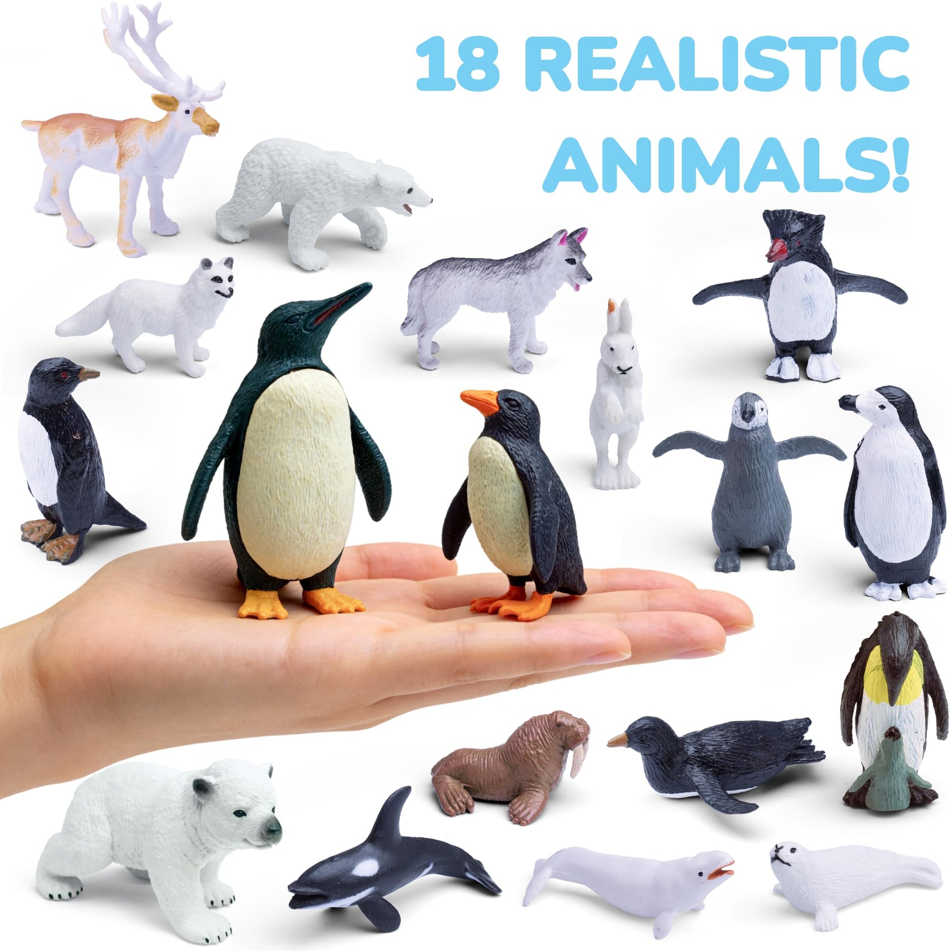 33 PCS Arctic Animals Figurines Set, Winter Animals Toy Figures With Display Box, Diorama Project Supplies Include Polar Bear, Penguin, Trees, Igloo