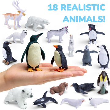 33 PCS Arctic Animals Figurines Set, Winter Animals Toy Figures With Display Box, Diorama Project Supplies Include Polar Bear, Penguin, Trees, Igloo
