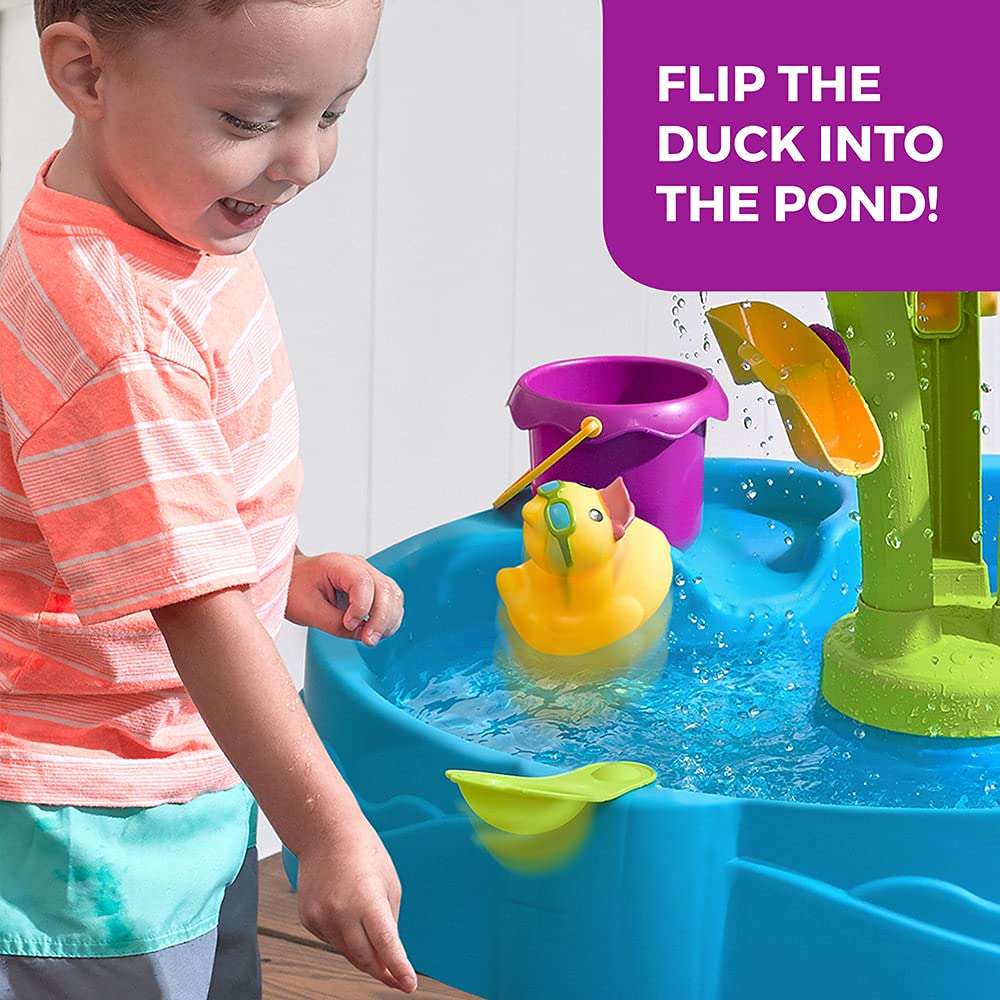 Step2 Summer Showers Splash Tower Water Table for Kids, Outdoor Kids Water Sensory Table, Ages 1.5+ Years Old, 8 Piece Water Toy Accessories, Blue