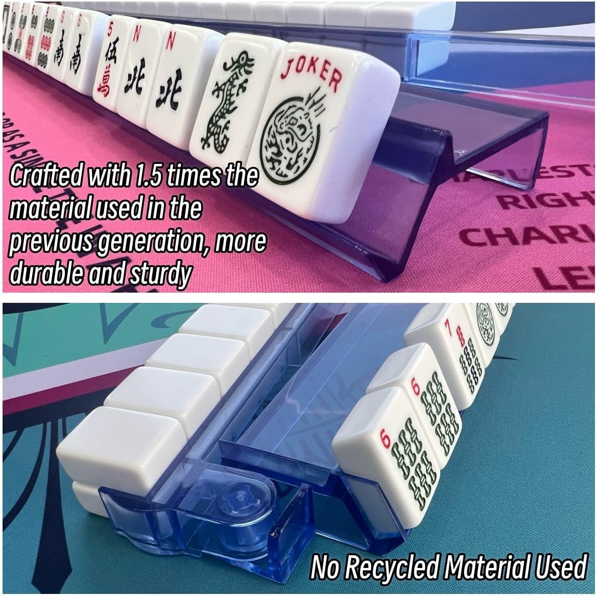bestcool Mahjong Racks with Pushers Set of 4, Mahjong Tile Holders with Dice, Racks with Attached Pushers, Mahjong Accessories and Supplies