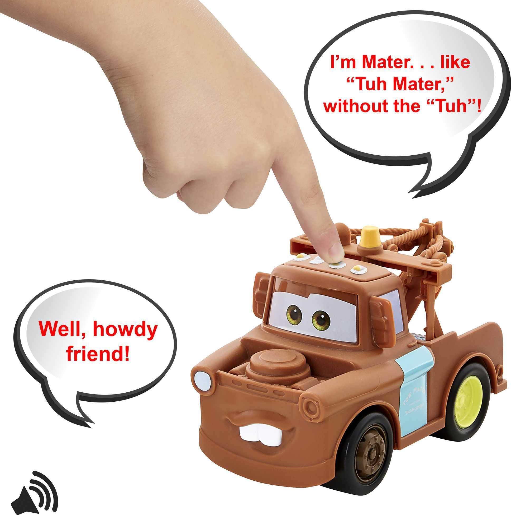 Disney Cars Toys Track Talkers Mater, 5.5-in, Authentic Favorite Tow Truck Movie Character Sound Effects Vehicle, Fun Gift for Kids Aged 3 Years