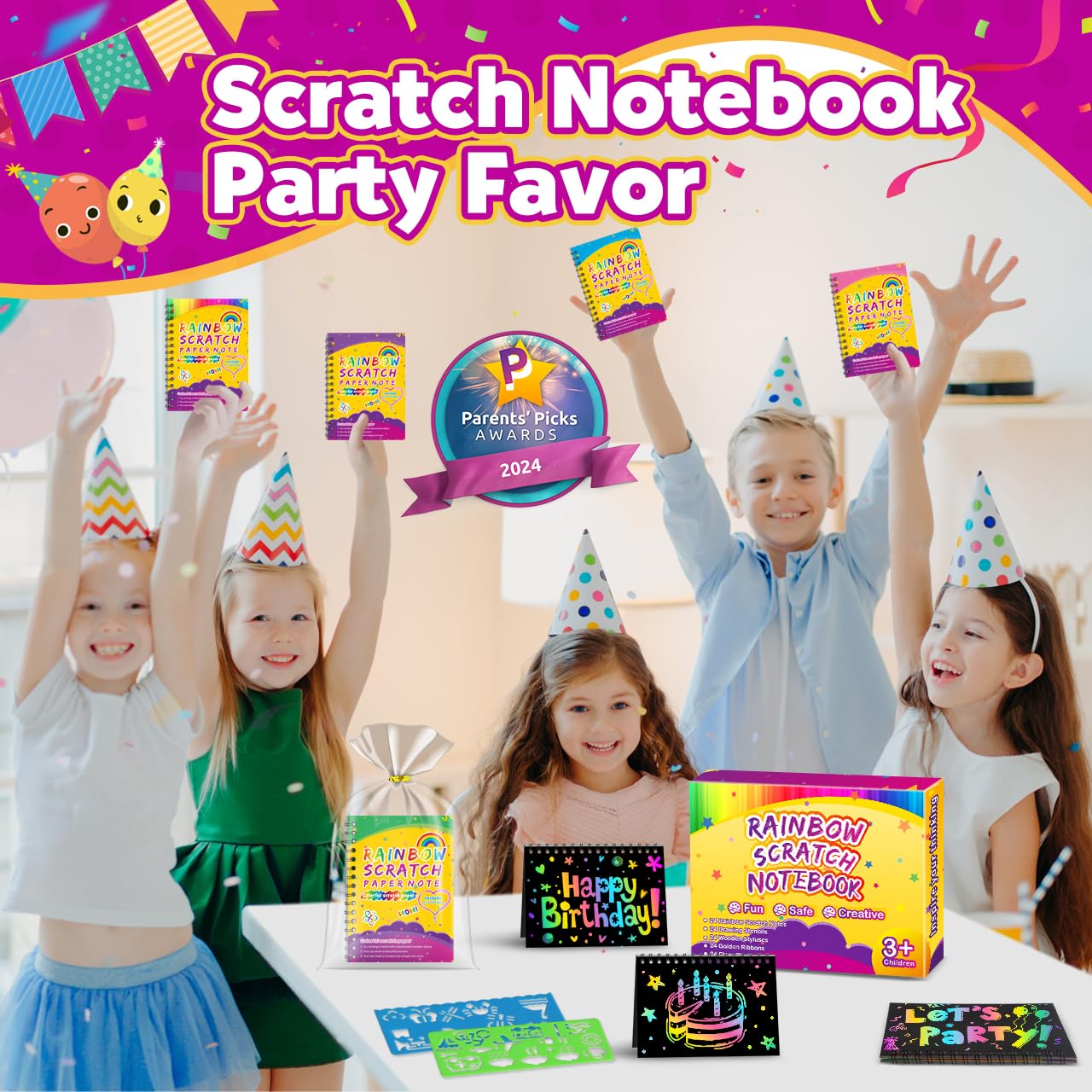 Party Favors for Kids 4-8-12: 24 Pack Scratch Rainbow Art Crafts Notebook, Coloring Book Goodie Bags Stuffers Kit, Bulk Birthday Gift Classroom Prizes