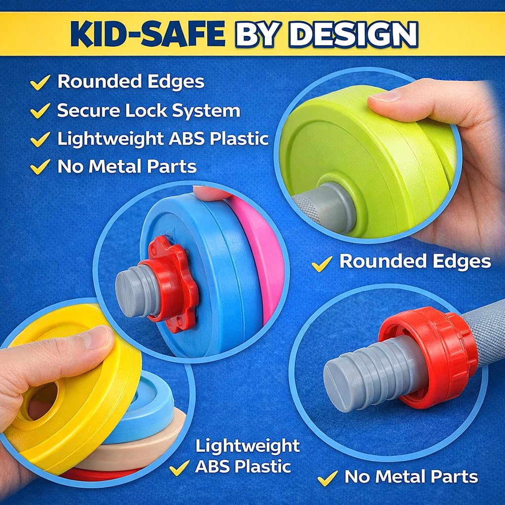 Kids Exercise Weight Set - 3-in-1 Adjustable Workout Toy Equipment for Children Pretend Play Exercise - Toddler Beginner Gym, Fitness, Weightlifting