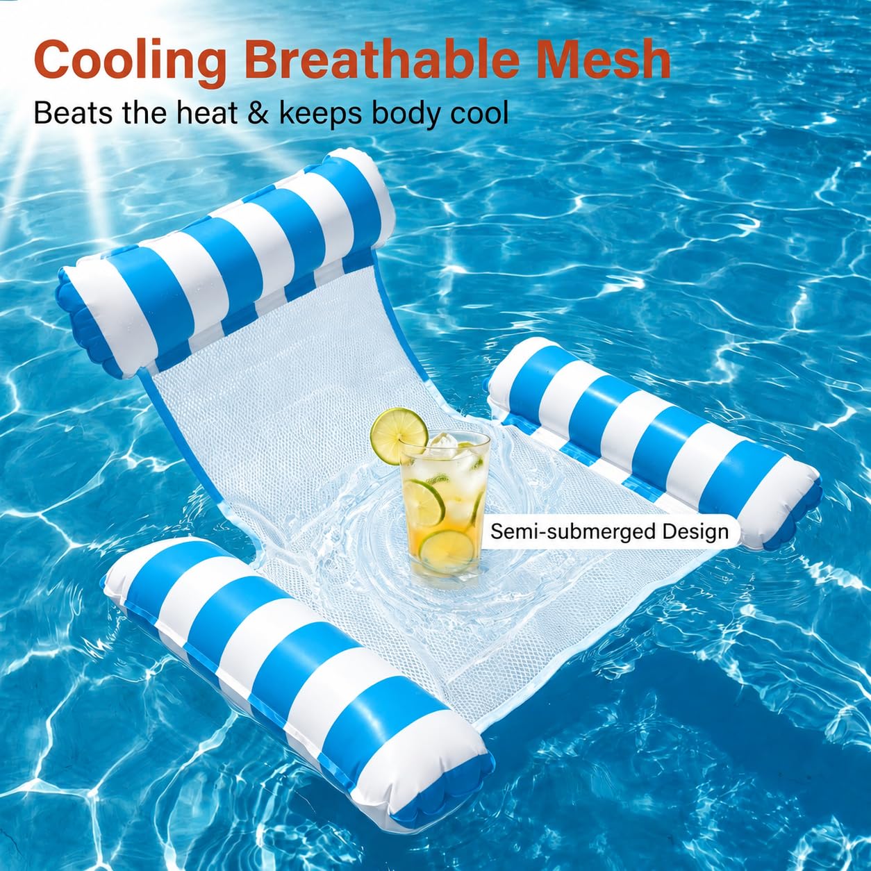 Water Hammock Lounger - Pool Float Lounger for Adults Inflatable Swimming Pool Hammock Floaties Multi-Purpose Pool Floating Lounge Bed for Summer