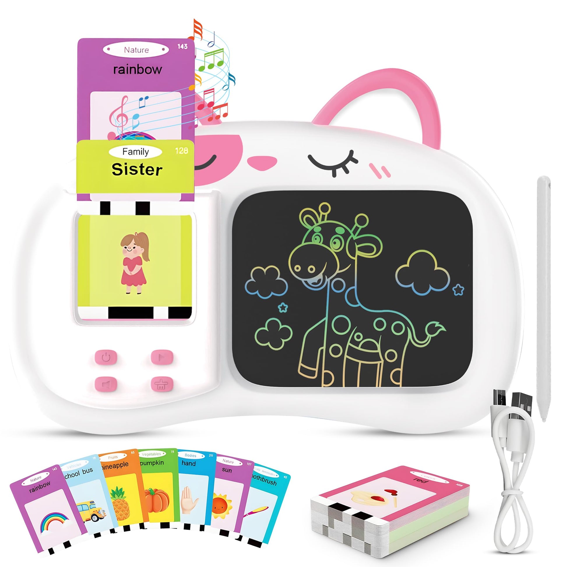 Henry & Colin Smart Talking Flash Cards Reader with LCD Writing Drawing Tablet Card for Kids - Colorful Drawing Pad, Educational Toy, Reusable Board