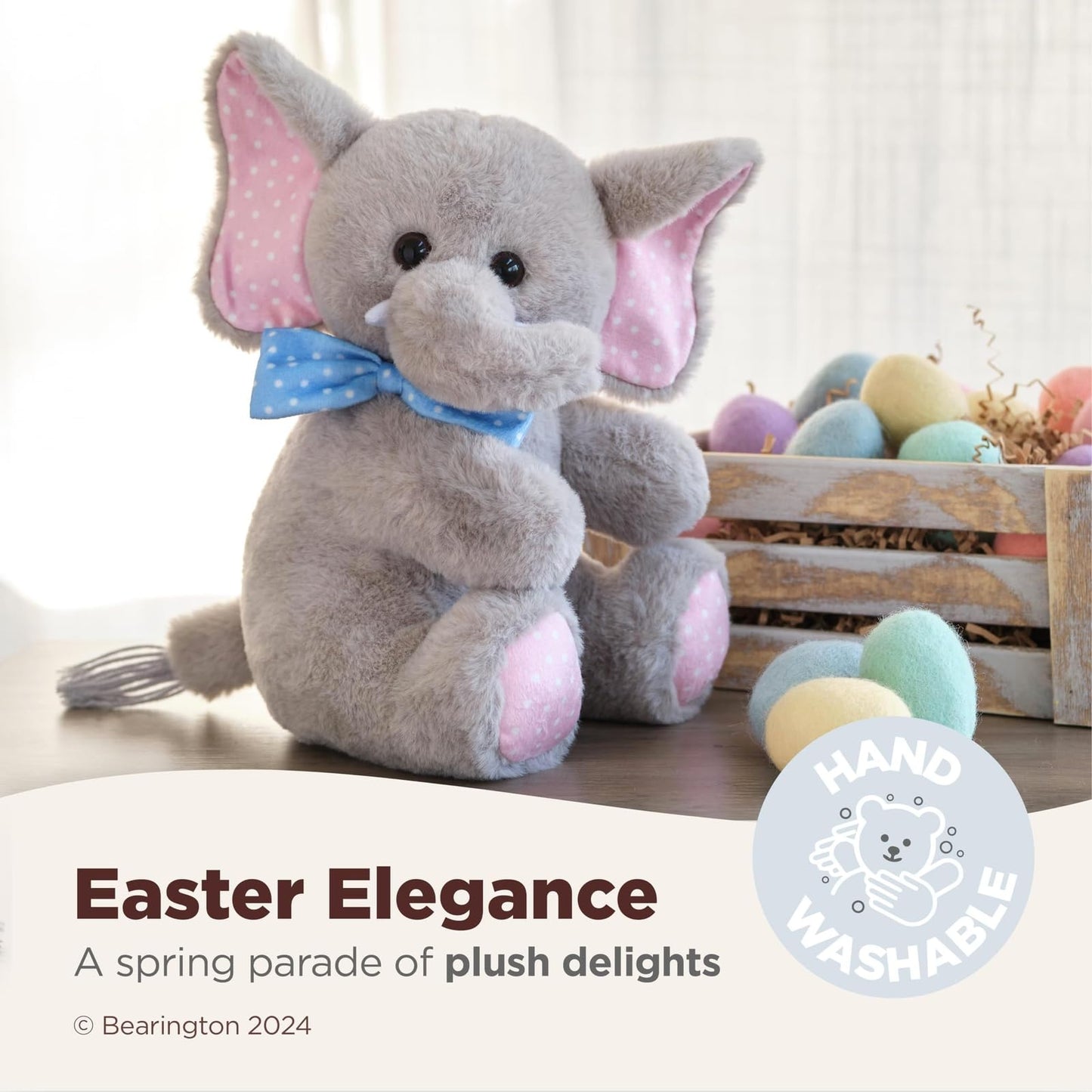 Bearington Dotty Daisy The Stuffed Elephant, 10 Inch Elephant Stuffed Animal, Easter Stuffed Animal