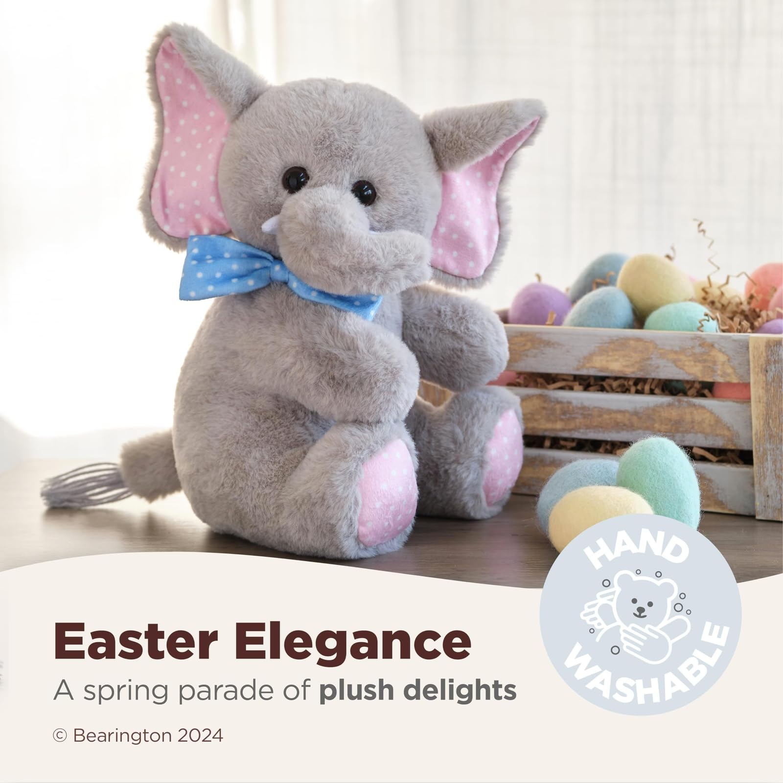 Bearington Dotty Daisy The Stuffed Elephant, 10 Inch Elephant Stuffed Animal, Easter Stuffed Animal