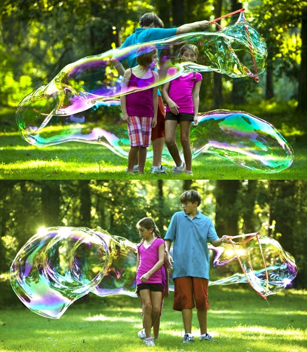 BUBBLETHING Big Bubbles Wand & Book - Blow Soap Bubbles 20-Feet-Long & More