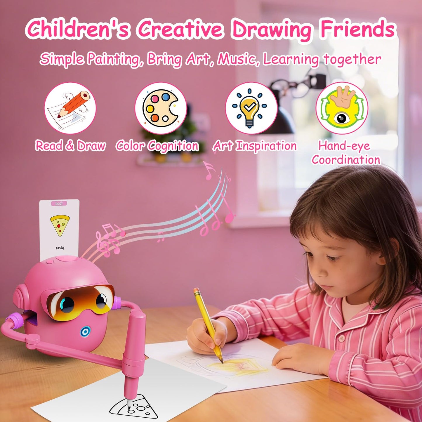 Custer's Night Drawing Robot for Kids - Montessori Painting Toys for 3 4 5 6 7 8 Year Old, Voice Interactive Educational Drawing Machine with 100
