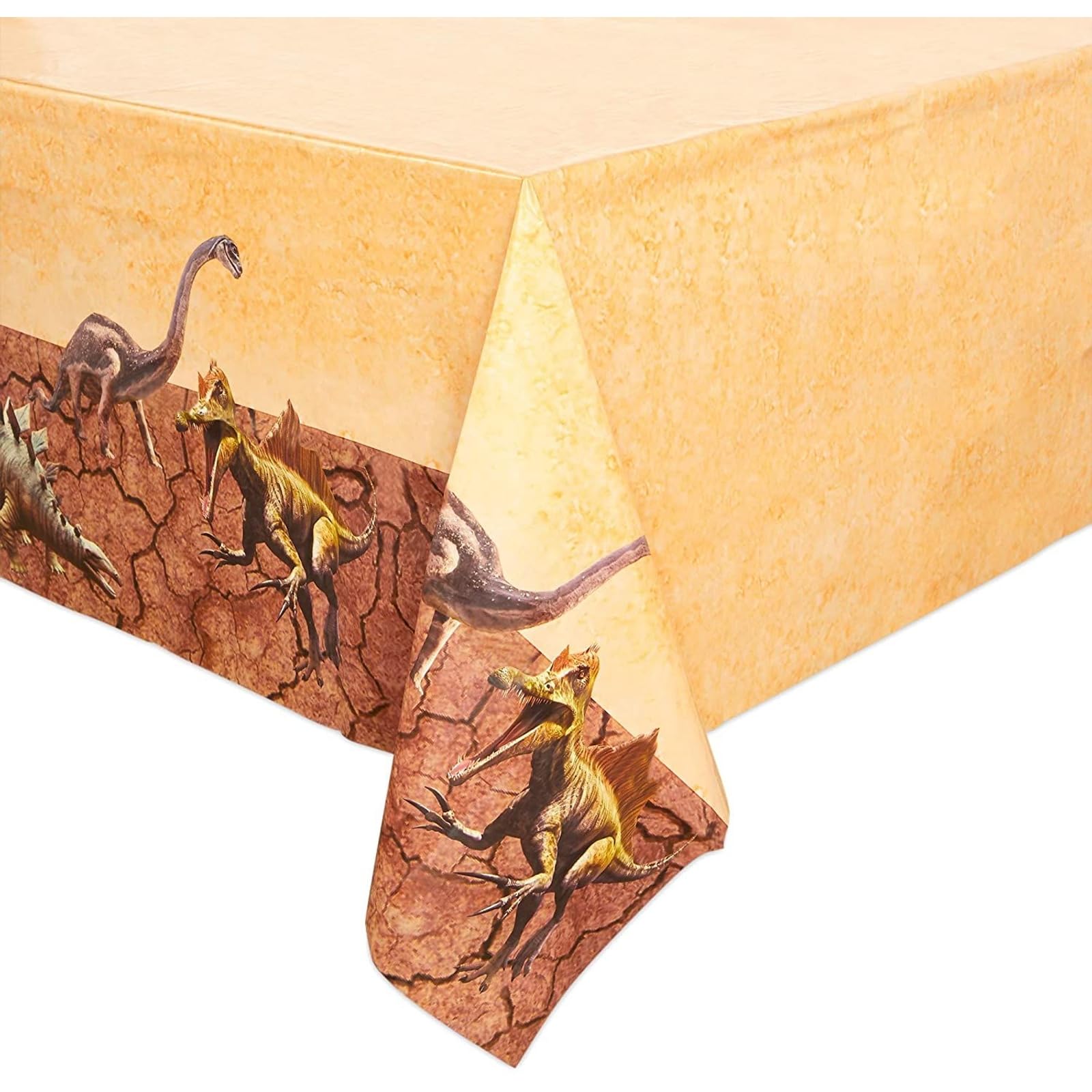 BLUE PANDA Plastic Tablecloth - 54 x 108 in, Brown, 3 Pack - Disposable & Reusable Tablecloth for Dinosaur Birthday Party & Party Decorations