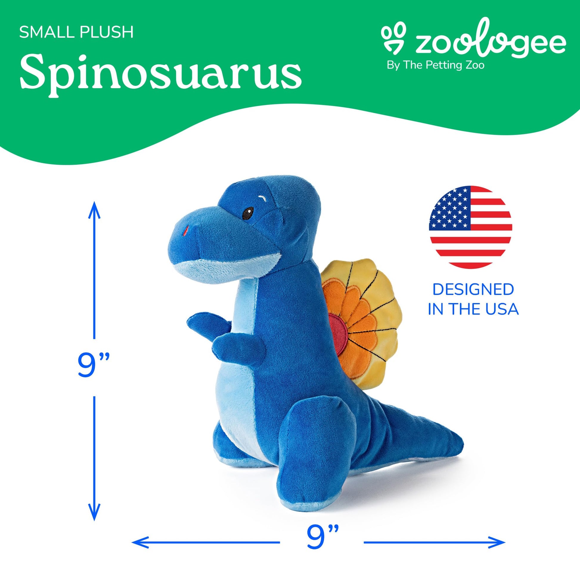 The Petting Zoo Spinosaurus Stuffed Animal Plushie, Gift for Kids, Dinosaur Animals, Blue Dinosaur Plush Toy 9 inches