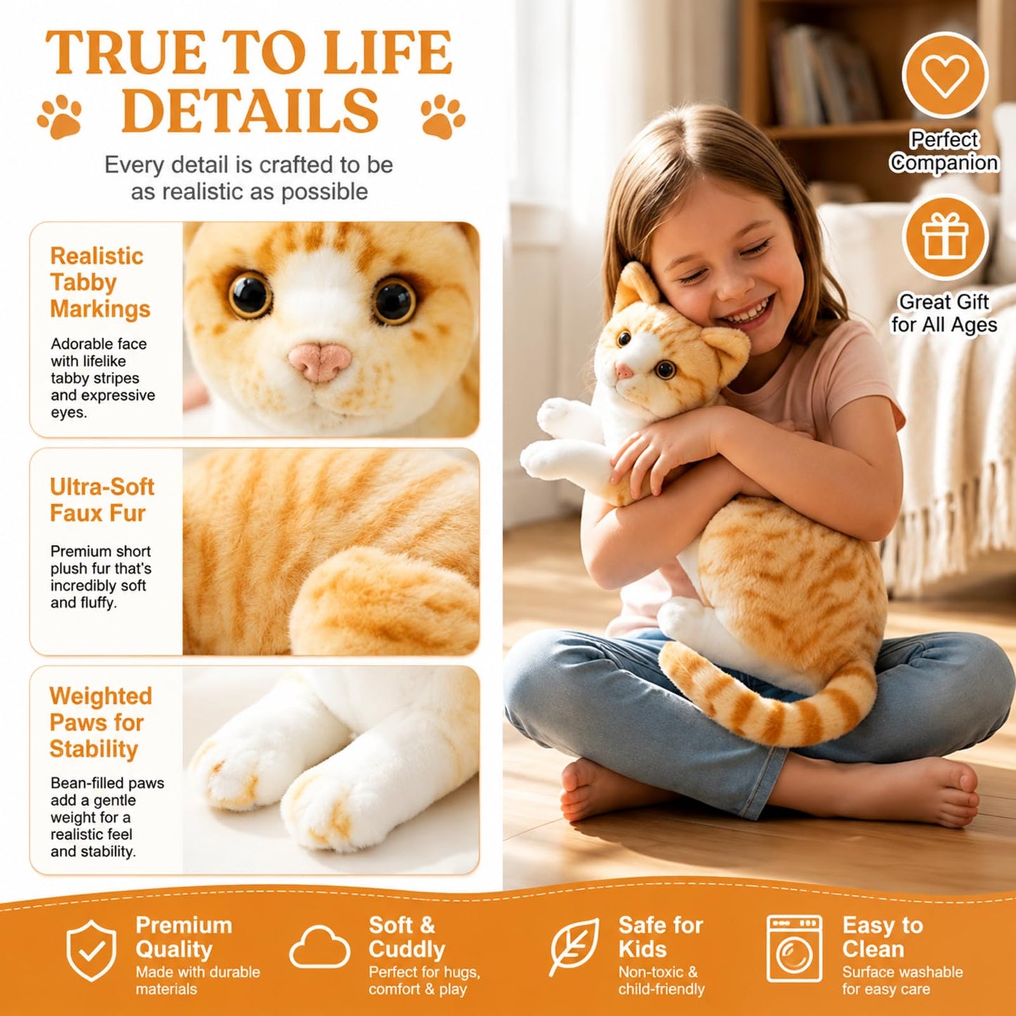 GUDVES Orange Tabby Cat Stuffed Animal Baby Stuffed Animal Cat Plush Toy Shorthair Cat 12 Inch (Orange B)