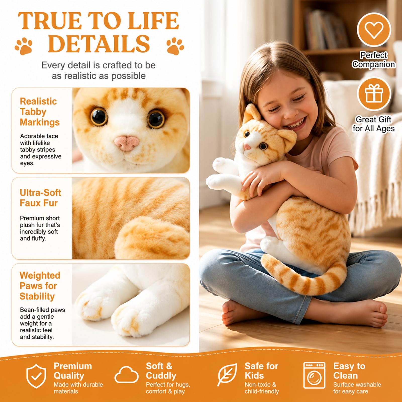 GUDVES Orange Tabby Cat Stuffed Animal Baby Stuffed Animal Cat Plush Toy Shorthair Cat 12 Inch (Orange B)
