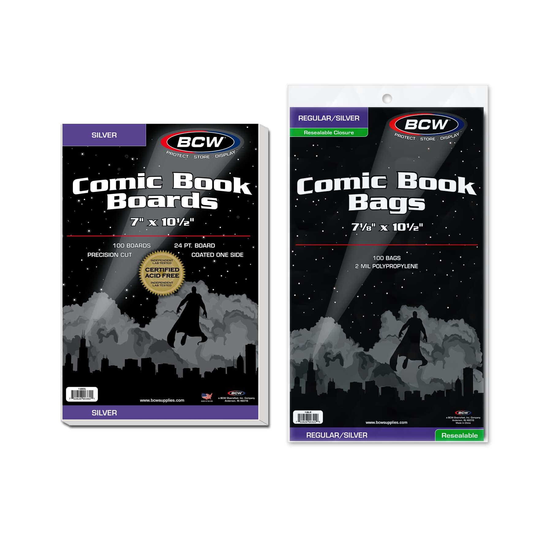 BCW Silver Age Comic Bags and Boards Combo (200 Ct) | 200 Backing Boards + 200 Resealable Comic Bags | Archival Protection for Silver Age Comics