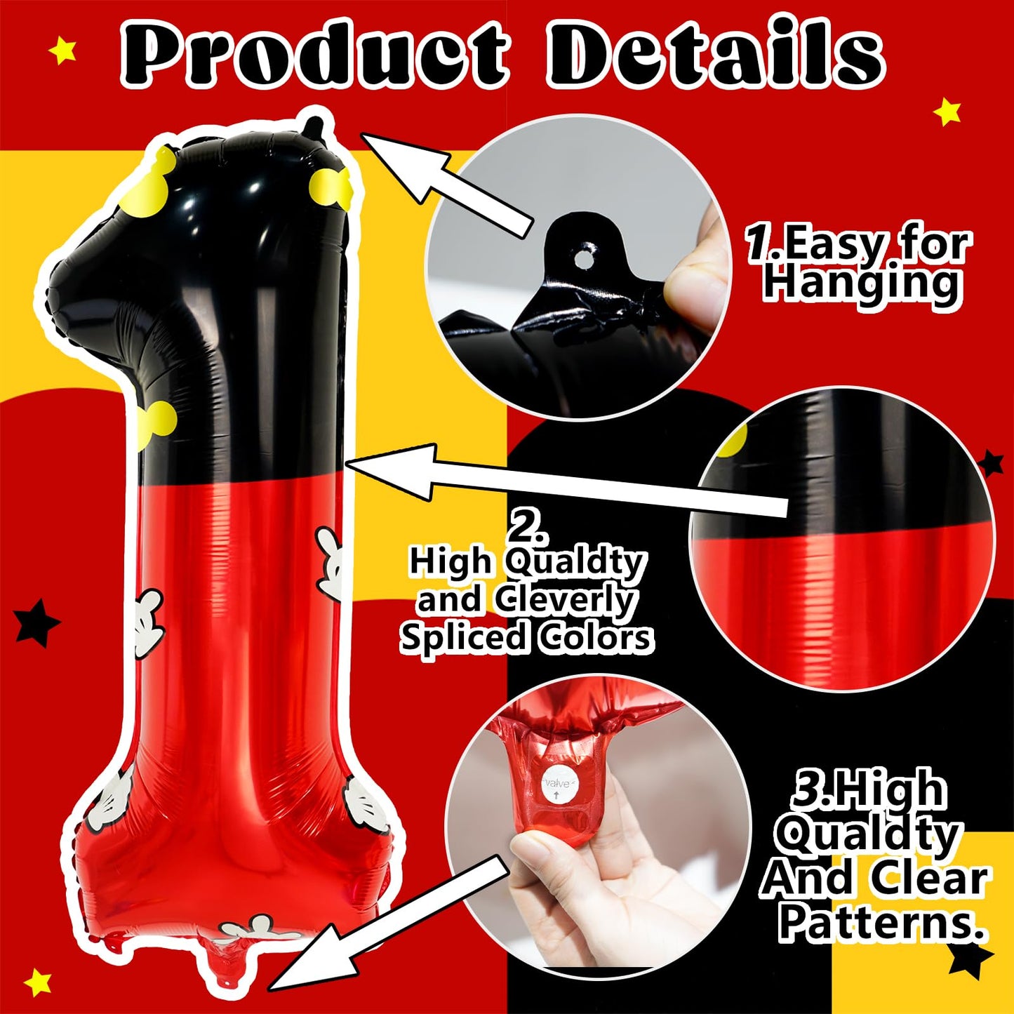 YIIHMEI 1st Mouse Balloons Birthday Decorations Baby Shower Party Supplies Boy Red And Black Foil Balloon Banner 40inch Number
