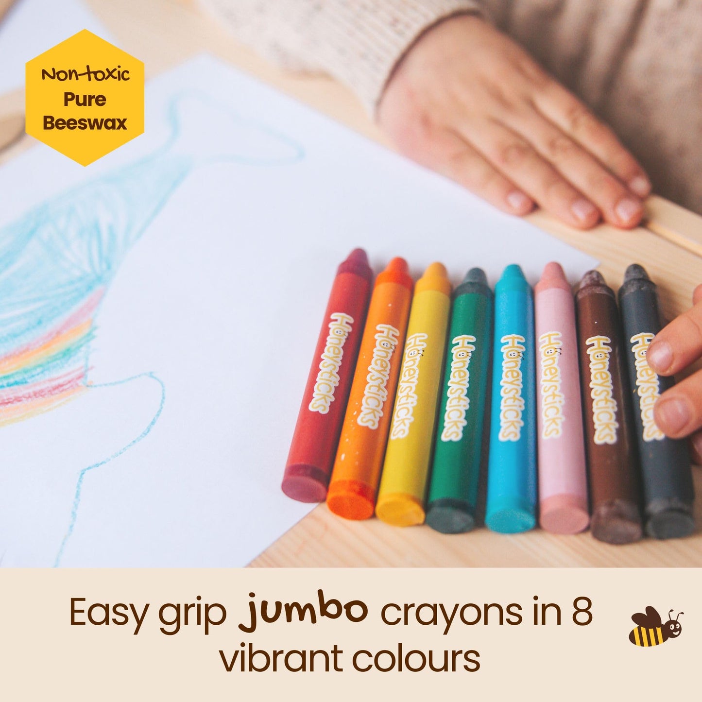 Honeysticks Kids Activity Set - 6 Large Stencils for Kids Plus Jumbo Non-Toxic Beeswax Crayons (8pk), Perfect First Stencils for Toddlers Preschool