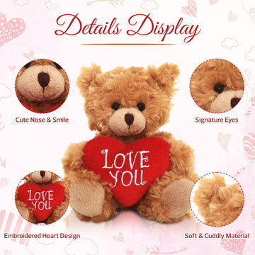 Made By Aliens Plush Teddy Bear with Love You Heart Stuffed Animal Gift for Kids & Adults Valentine (6 inch, Brown Love You)