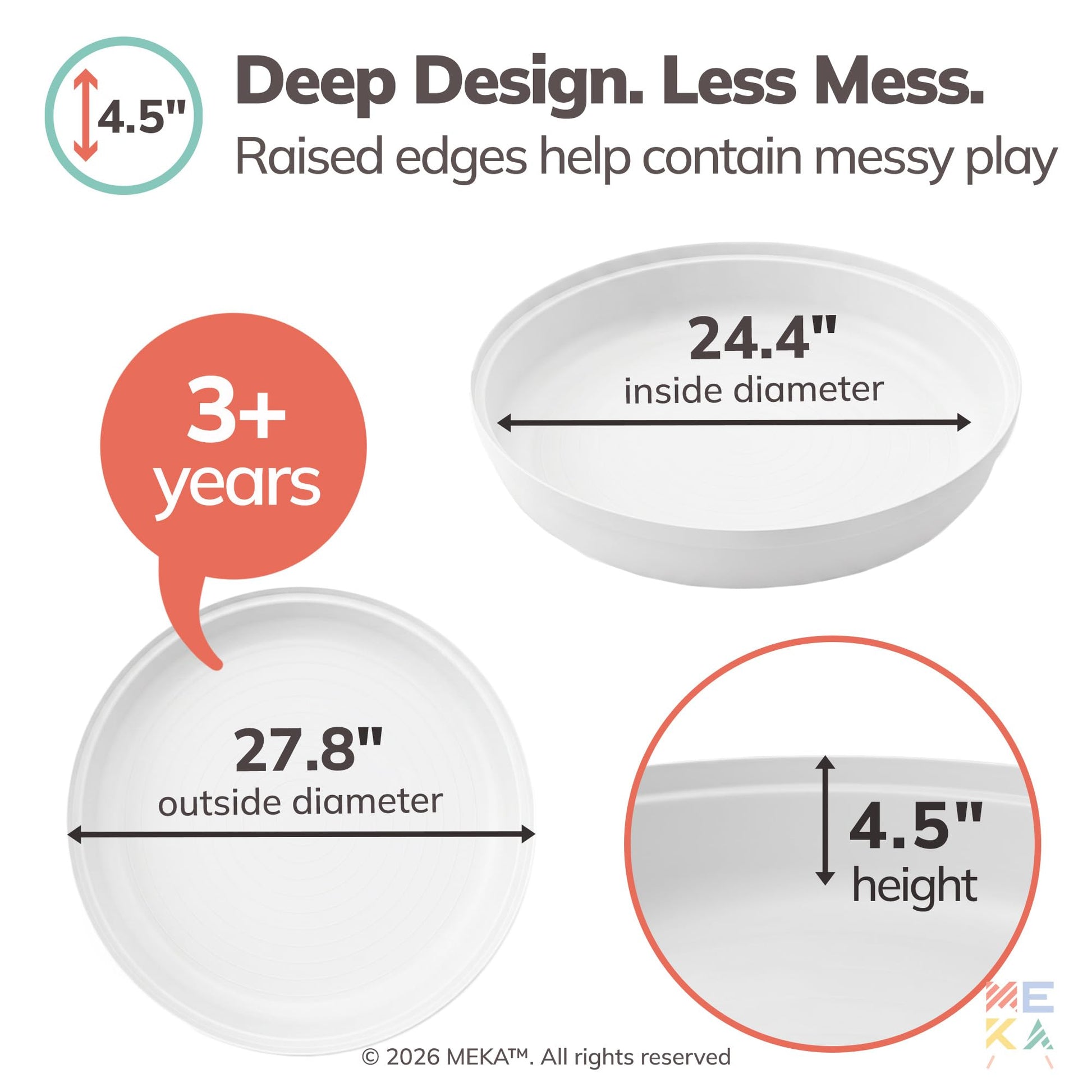 MEKA Deep Tuff Tray 27.8” Round Sensory Play Base, Heavy Duty Plastic Deep Spot Messy Activity Mud Water Sand Tray for Toddlers, Outdoor Indoor