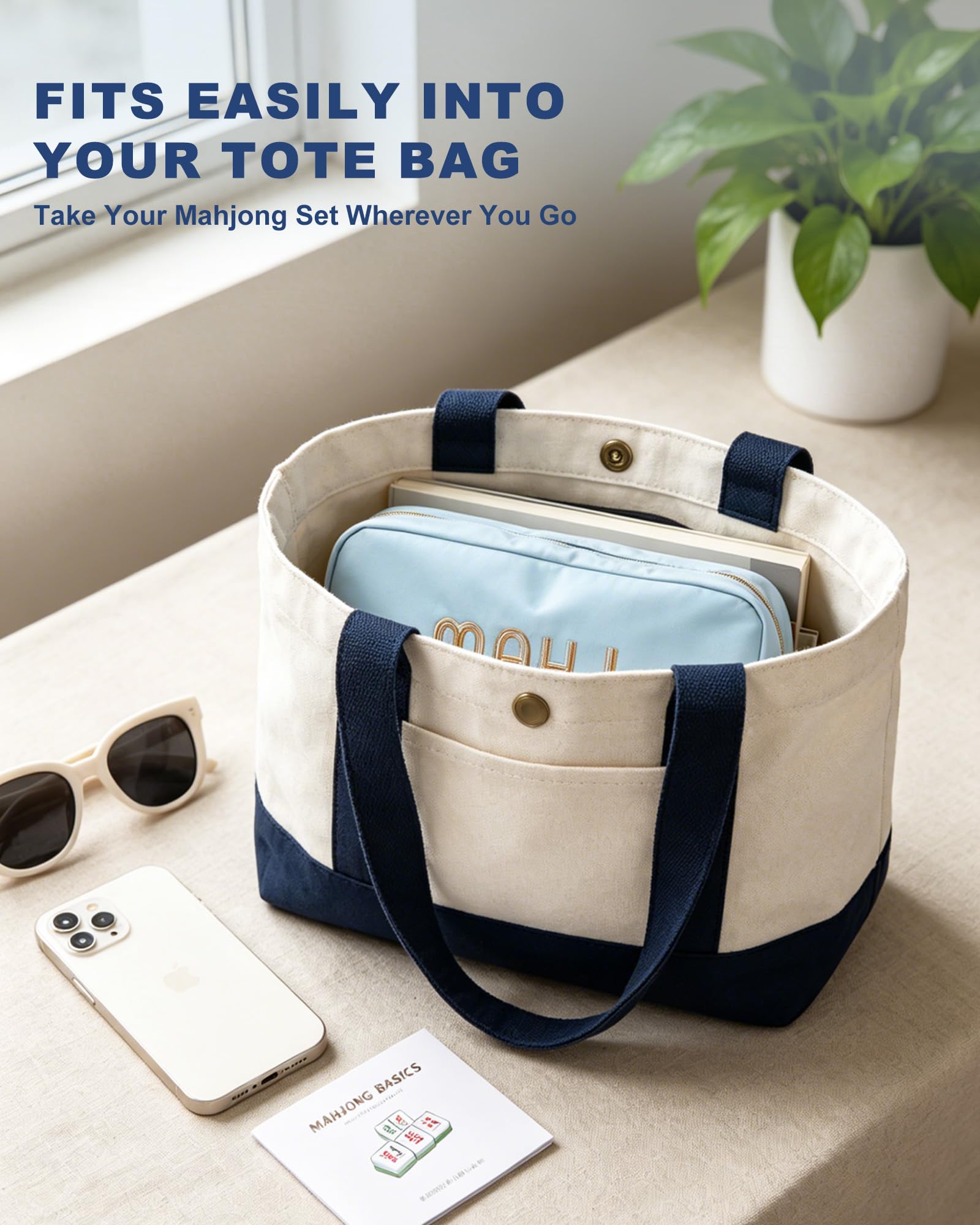 Mahjong Tile Bag for American Mahjong Set, Embroidered Mahjong Bag with Strap, Storage Organizer for Mahjong Accessories, Fits Mahjong Card