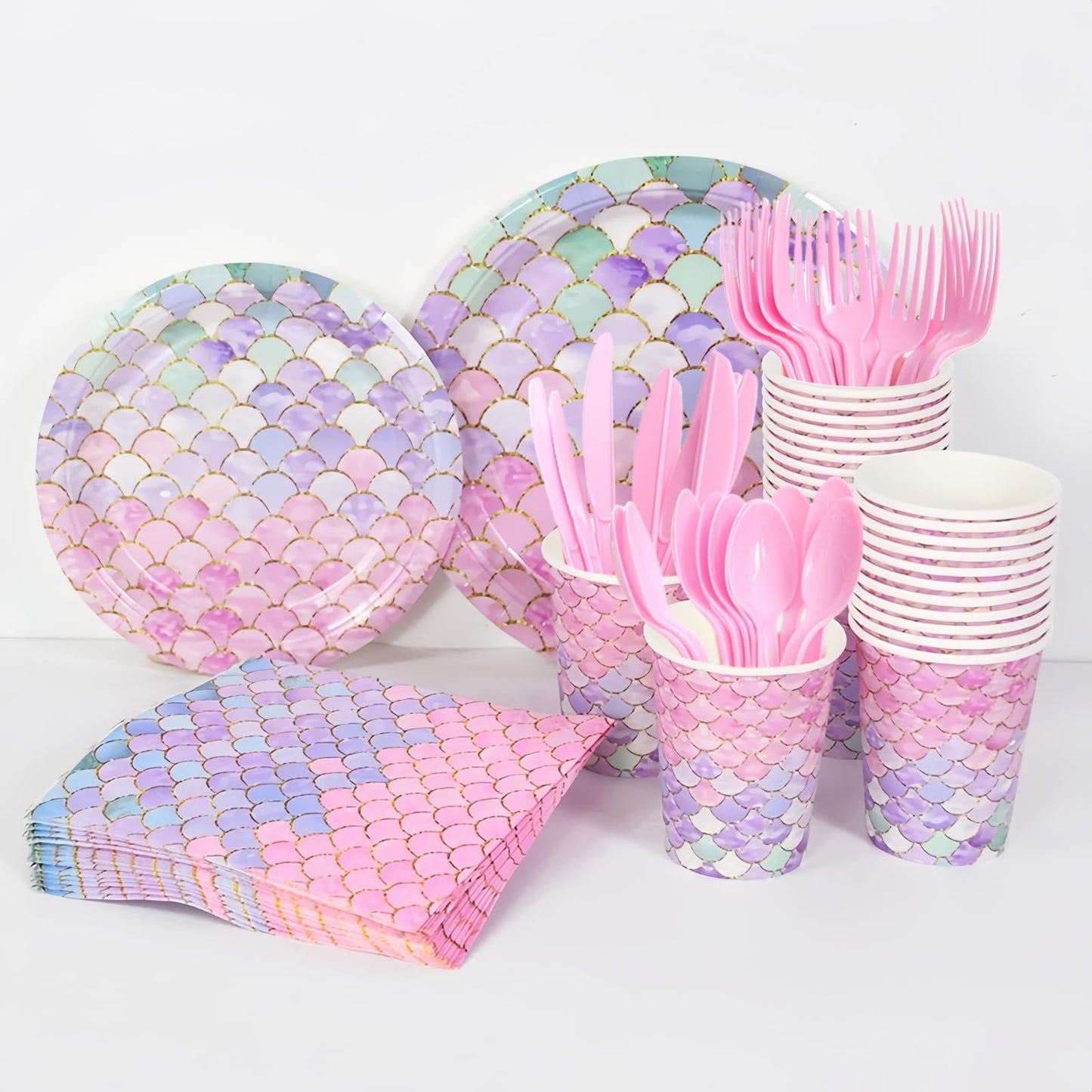 168 Pcs Mermaid Birthday Party Decorations Plates Set for 24 Princess Girls