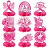LOONELO 9pcs Breast Cancer Awareness Honeycomb Centerpieces Decorations, Pink Ribbon Centerpiece Table Toppers, Faith Strength Courage Table