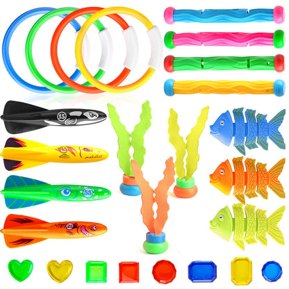 Dive Rings Pool Toys Adults, 26 Pcs Diving Toys for Kids Ages 4-8, Shark Torpedo Dive Set, Octopus Toddler Water Fun Toys, Summer Essentials