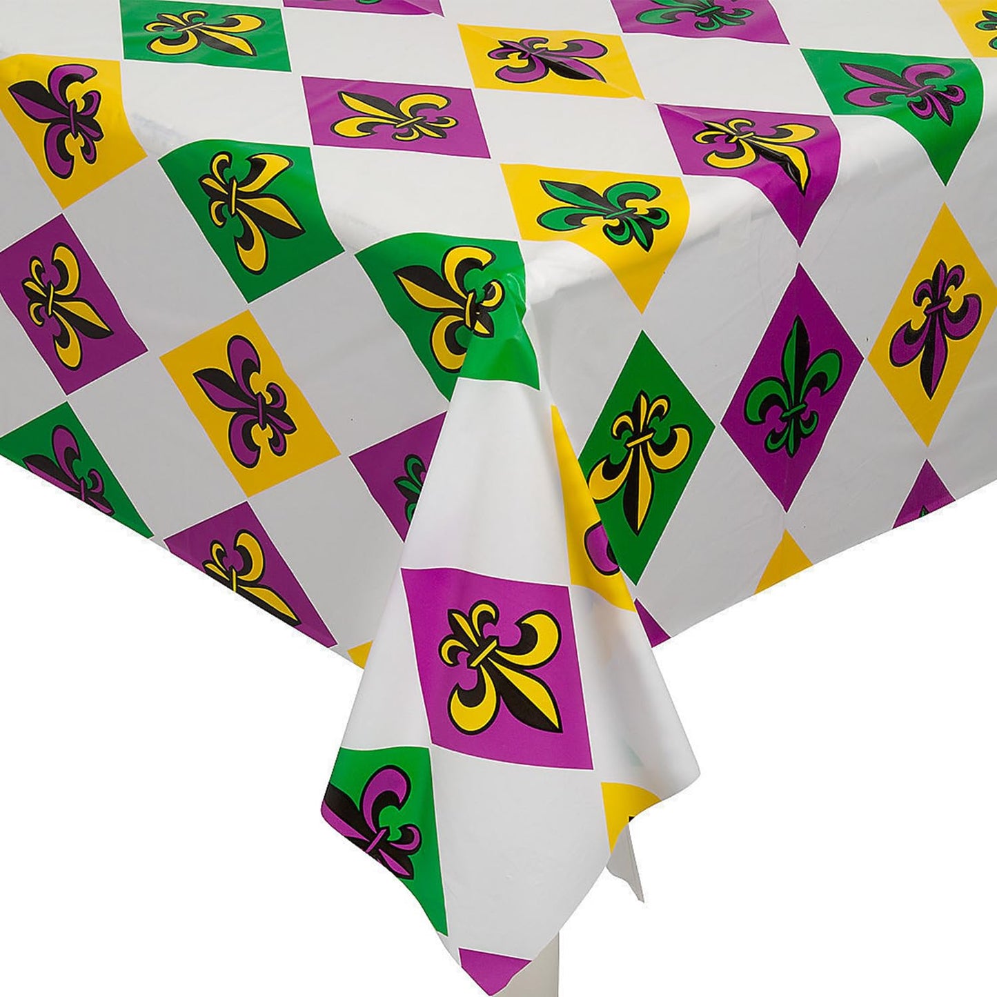 Fun Express Mardi Gras Plastic Tablecloth Roll 40" x 100 ft.- Perfect for Party Supplies, Celebrations, and Festive Events - 1 Durable Piece for Easy