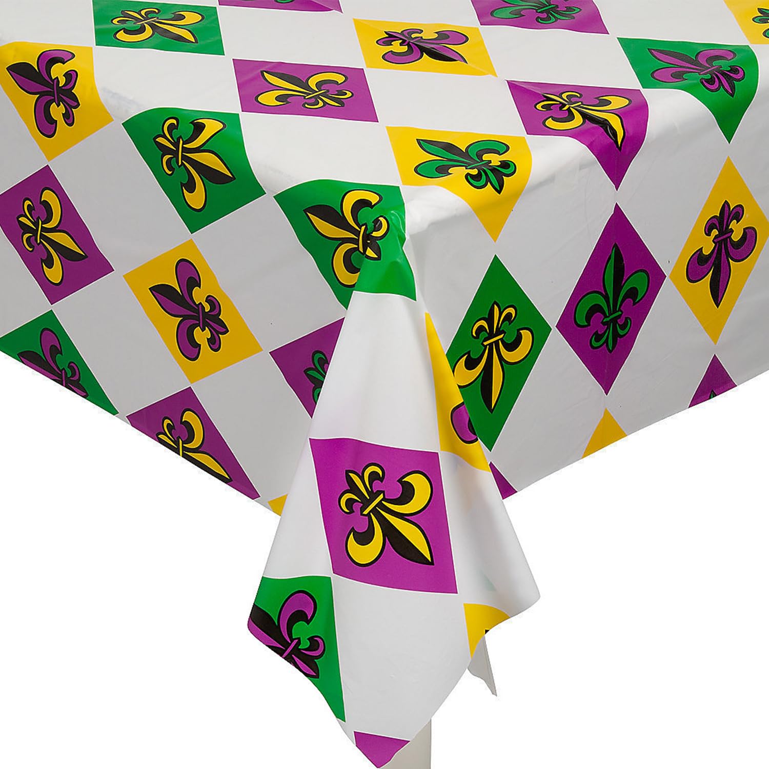 Fun Express Mardi Gras Plastic Tablecloth Roll 40" x 100 ft.- Perfect for Party Supplies, Celebrations, and Festive Events - 1 Durable Piece for Easy
