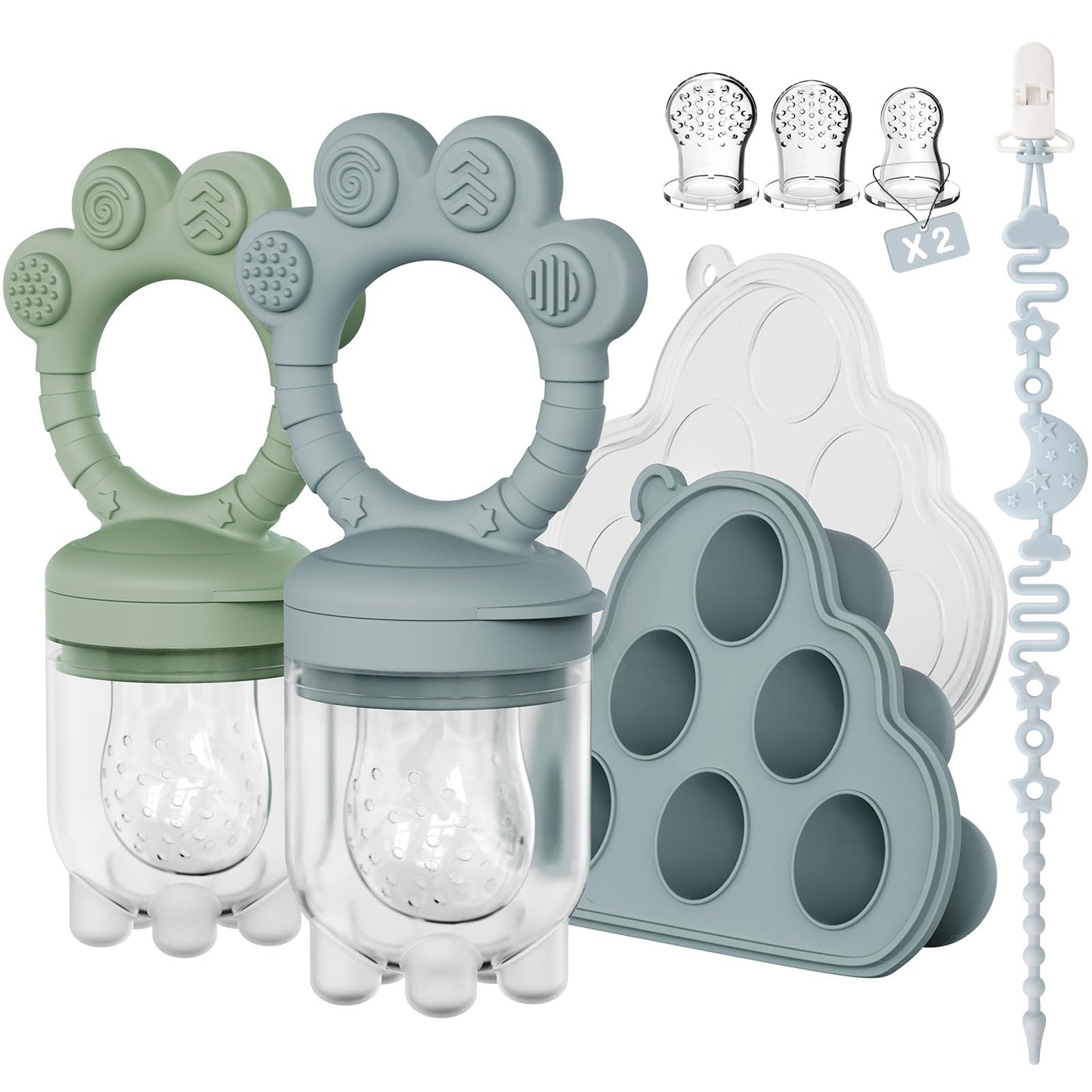 2 Pack Baby Fruit Feeder + Breastmilk Popsicle Molds?Baby Teethers?Perfect for Teething Relief?Fresh Food Feeder for Safe Infant Self Feeding?Extra